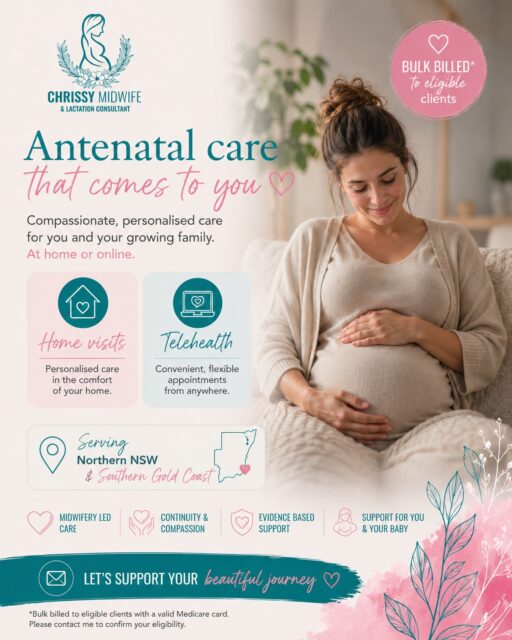 Antenatal care that comes to you 

Pregnancy is such a transformative time, and having support that feels personal, calm, and consistent can make all the difference.

I’m so passionate about providing antenatal care that meets women where they are,  whether that’s through home visits across Northern NSW & the Southern Gold Coast, or via Telehealth from the comfort of your own home.

As an Endorsed Midwife, my goal is to provide compassionate, evidence-based care that helps you feel informed, supported, and confident throughout your pregnancy journey 

🌿 Home visits
🌿 Telehealth appointments
🌿 Midwifery-led continuity of care
🌿 Support tailored to you and your baby
🌿 Bulk billed* appointments available for eligible clients

Every family deserves to feel heard, cared for, and empowered during pregnancy 

📩 Message me to book or learn more.

*Bulk billed for eligible clients with a valid Medicare card.

Chrissy xx