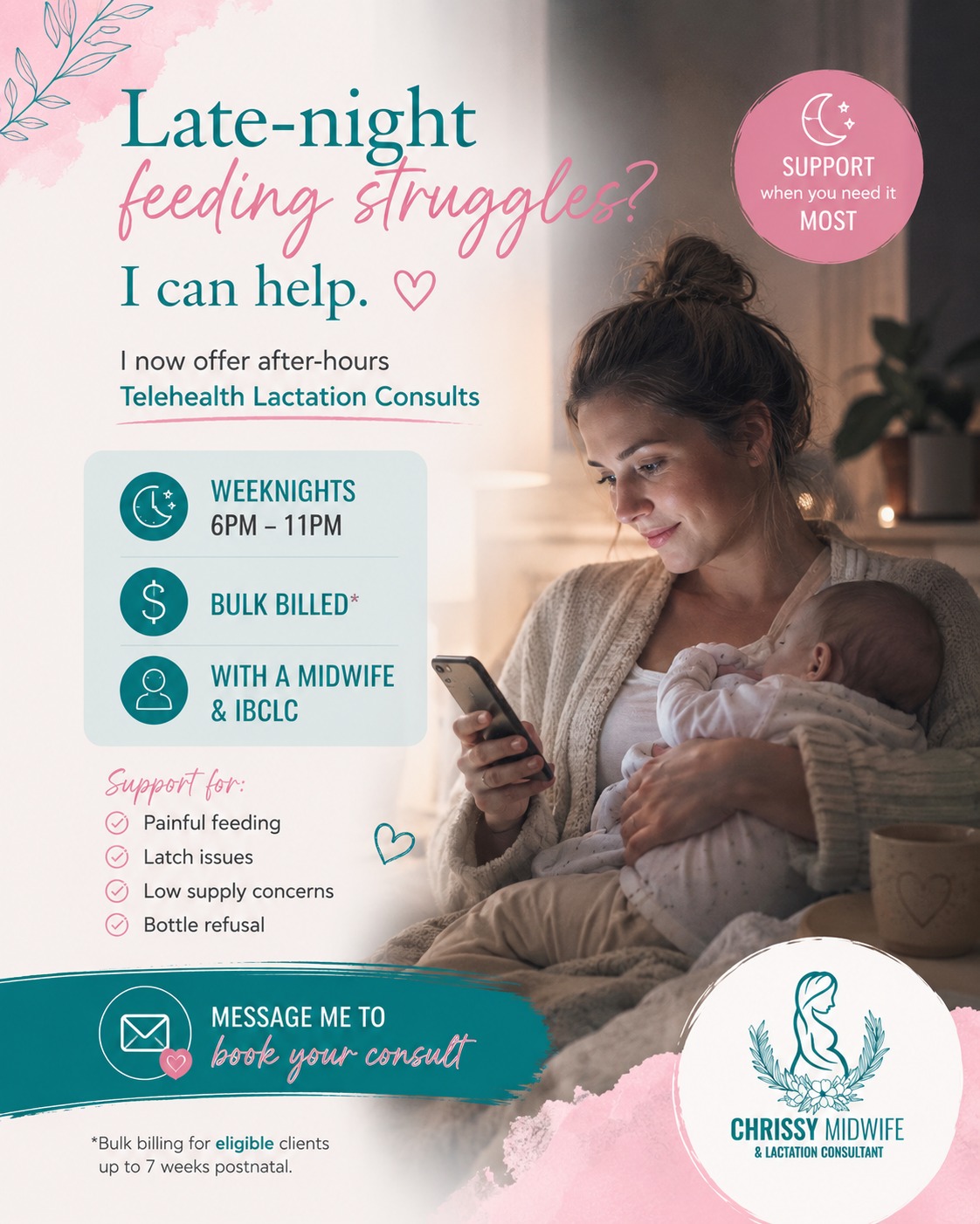 Every family’s journey into parenthood is different, and it is such a privilege to walk alongside women and families during some of life’s biggest moments 

From pregnancy care and birth support to postnatal care, breastfeeding support, and newborn care, my goal is always to provide compassionate, evidence-based, personalised care that makes you feel supported, heard, and confident every step of the way.

As a Midwife and IBCLC, I know that sometimes all you need is someone in your corner who will listen, guide, and support you without judgement.

Thank you to every family who has trusted me to be part of your journey so far, it truly means the world to me 

If you’re looking for support throughout pregnancy, postpartum, or your feeding journey, I’d love to help 

Chrissy x

#midwife #ibclc #pregnancycare #postnatalsupport #breastfeedingsupport #newborncare #goldcoastmidwife #tweedcoast #motherhoodsupport #evidencebasedcare #lactationconsultant #newmumsupport #pregnancyjourney #postpartumcare #chrissymidwife