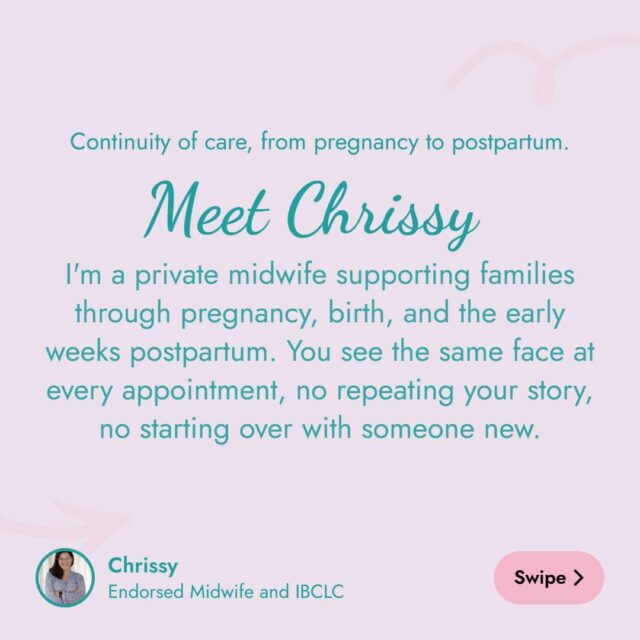 Swipe through to meet me 

I'm Chrissy, an Endorsed Midwife and IBCLC supporting families through pregnancy, birth, and the early weeks postpartum. Continuity of care means it's me, the same face, at every appointment, antenatal visits, birth preparation, postpartum and lactation support (including late-night video telehealth), all care is  bulk billed for eligible clients.

Ready to chat about your pregnancy? Link in bio, or DM me anytime 

#privatemidwife #continuityofcare #pregnancysupport #birthpreparation #postpartumcare #lactationsupport #bulkbilled #chrissymidwife