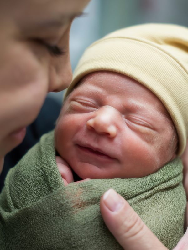 tender moment between mother and her newborn baby, showcasing love and warmth.